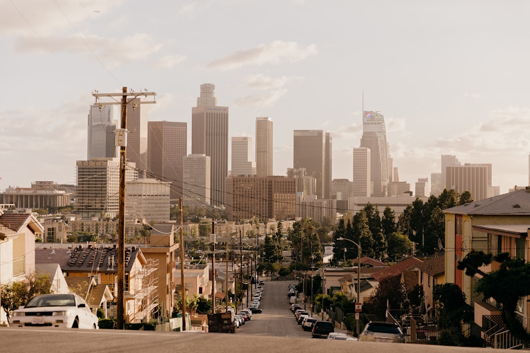 A Southern California cityscape in warm evening light
